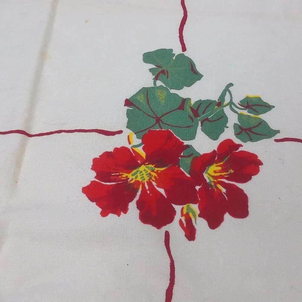 Vintage Floral Tea Towel Mid Century Cotton Crafting Sewing Cutter Fabric